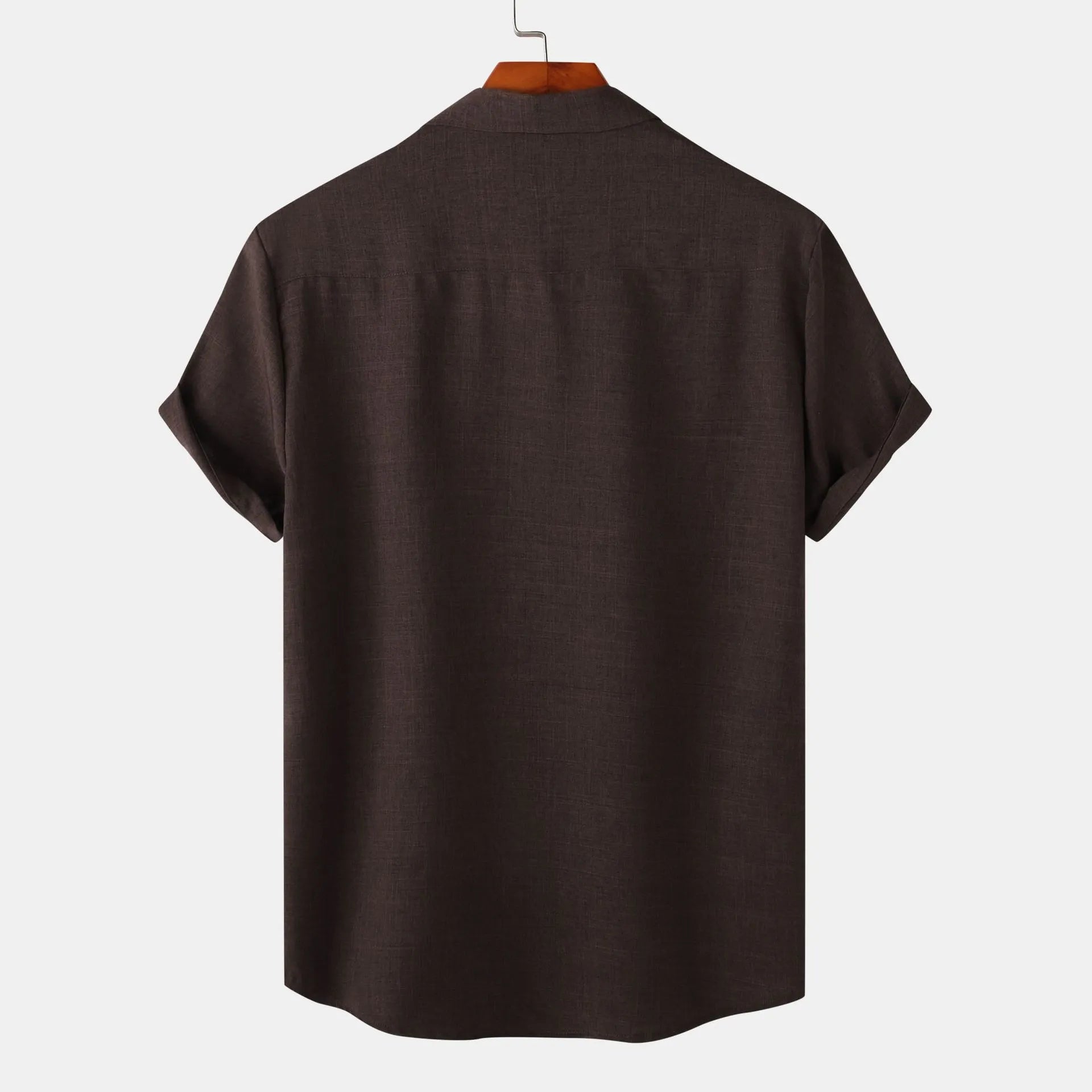 Brown Button Up Cotton Short Sleeve shirts Trendsi
