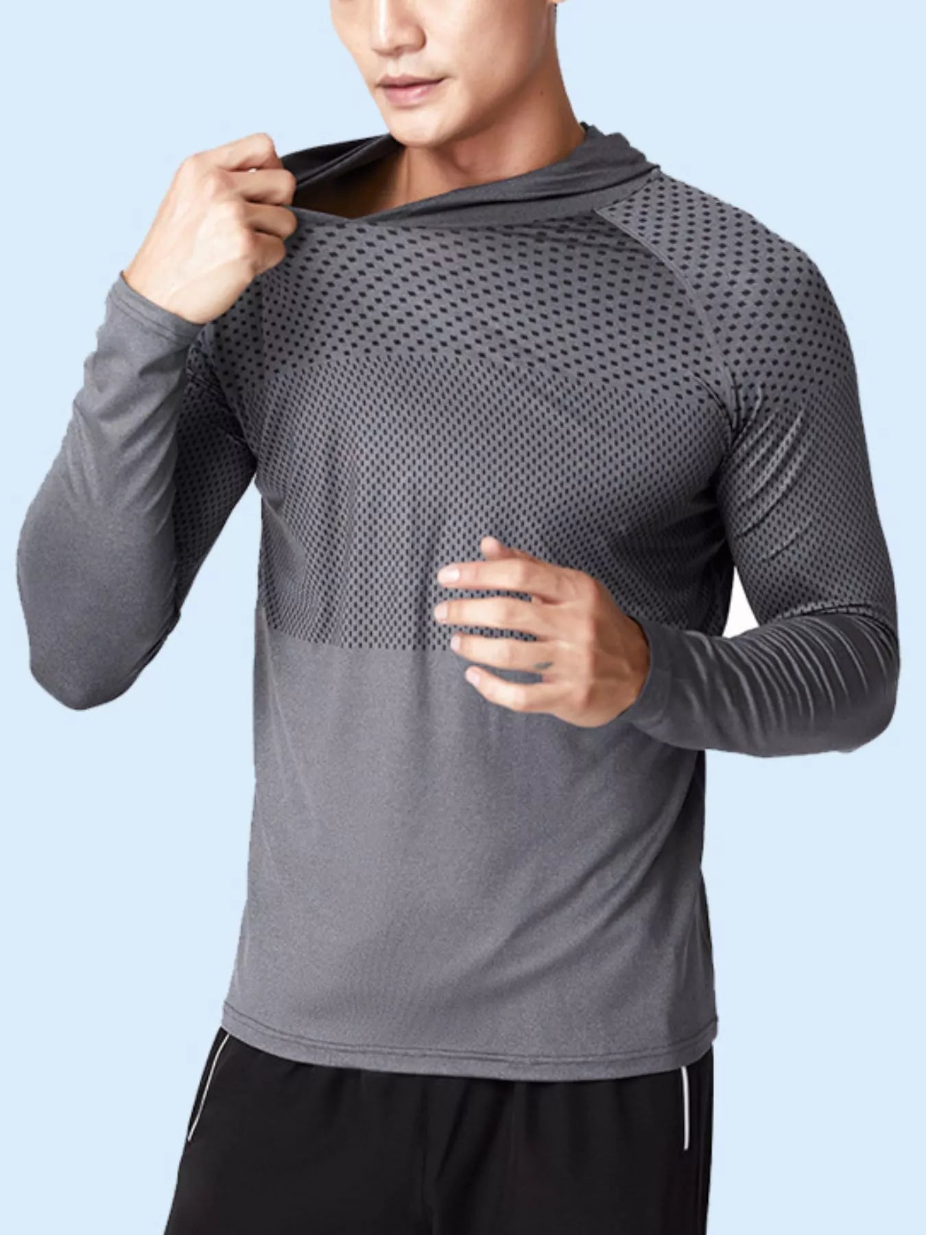 Men's Breathable Long Sleeve Hooded Active Shirt Fitness Trendsi