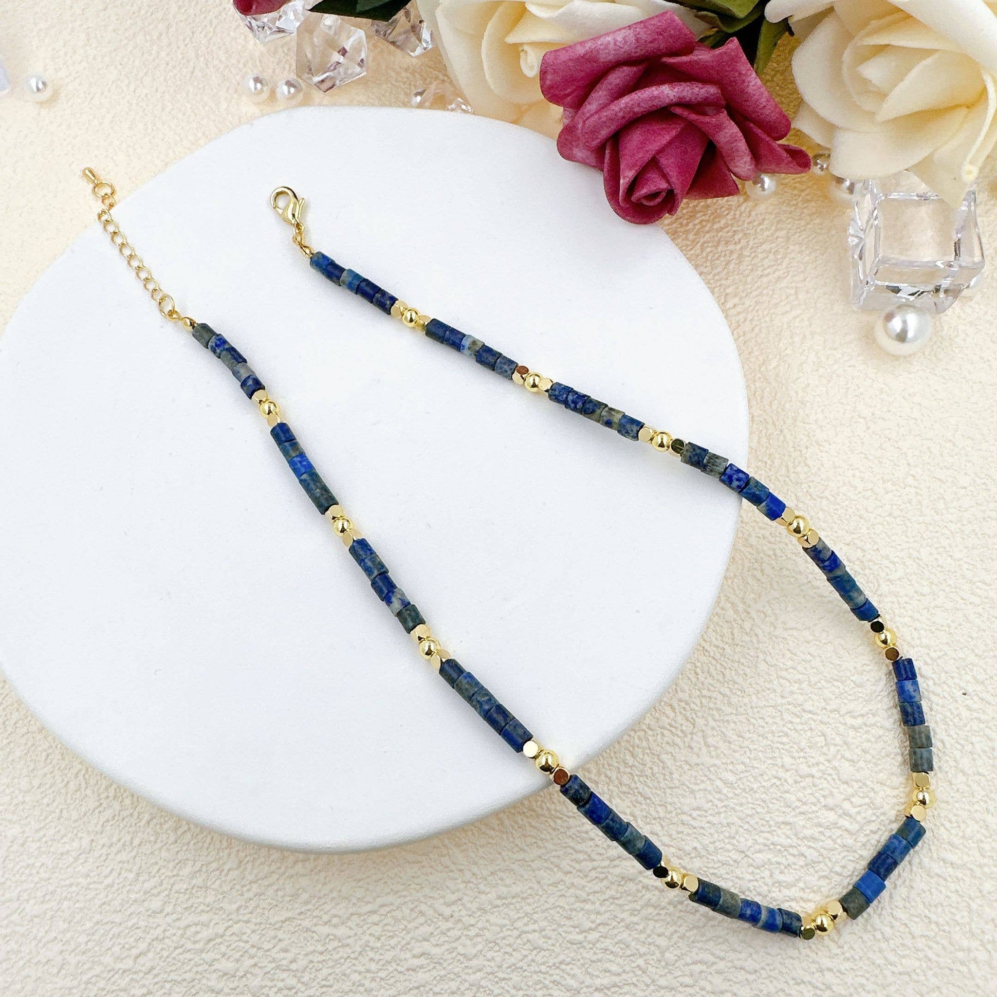 4mm Lapis Tube Beads Necklace, sku#EF543