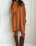 Turtleneck Drop Shoulder Sweater Dress Caramel Dresses Trendsi