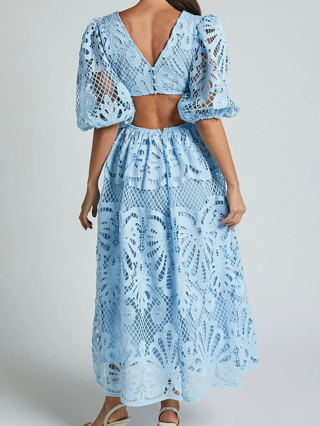 Cutout Back Lace Crochet V-Neck Dress Dresses Trendsi