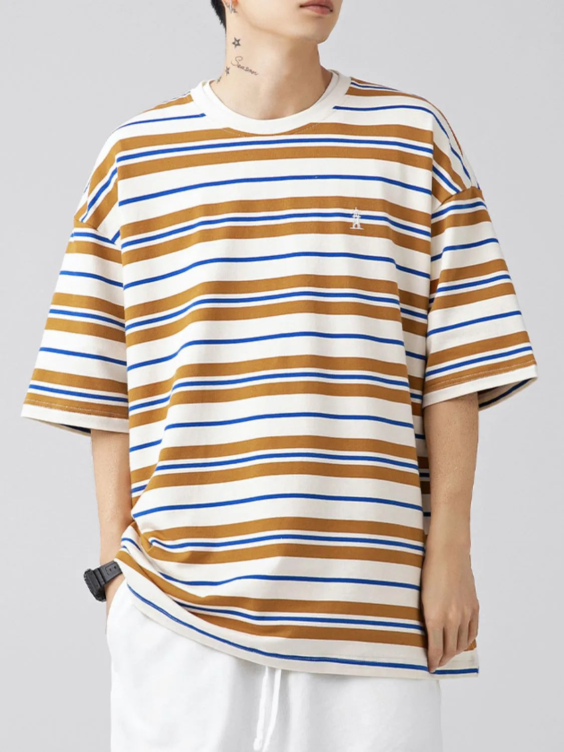 Mens Oversized Fit Half Sleeve Stripe T-Shirt T-shirts Trendsi