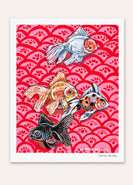 Bubbles & Bloom Goldfish Hand Signed Fine Art Print