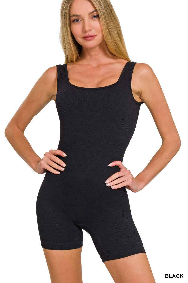 Zenana Ribbed Seamless Body-contouring Fit Romper Trendsi
