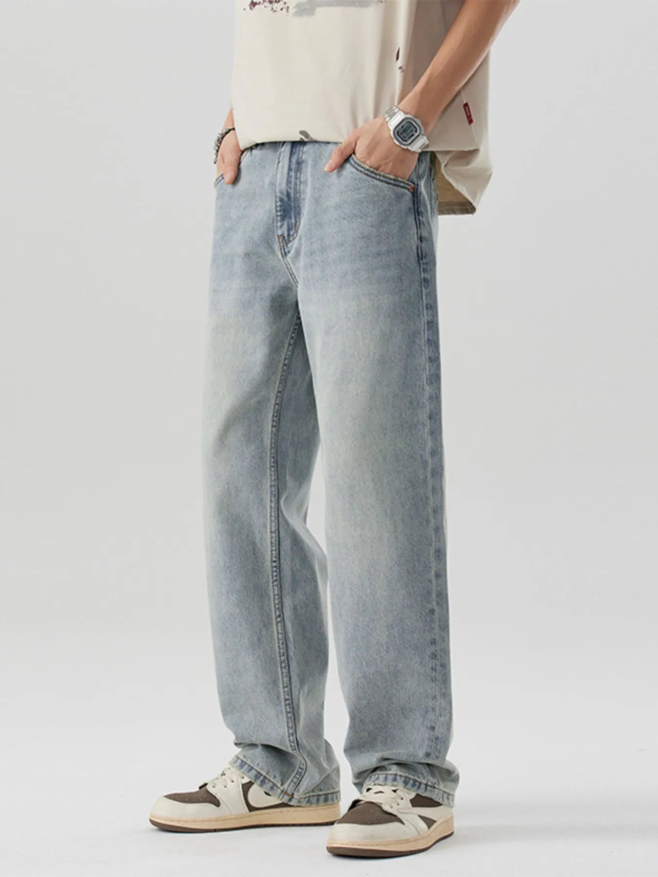 Men's Wash Wide Leg Jeans Trendsi