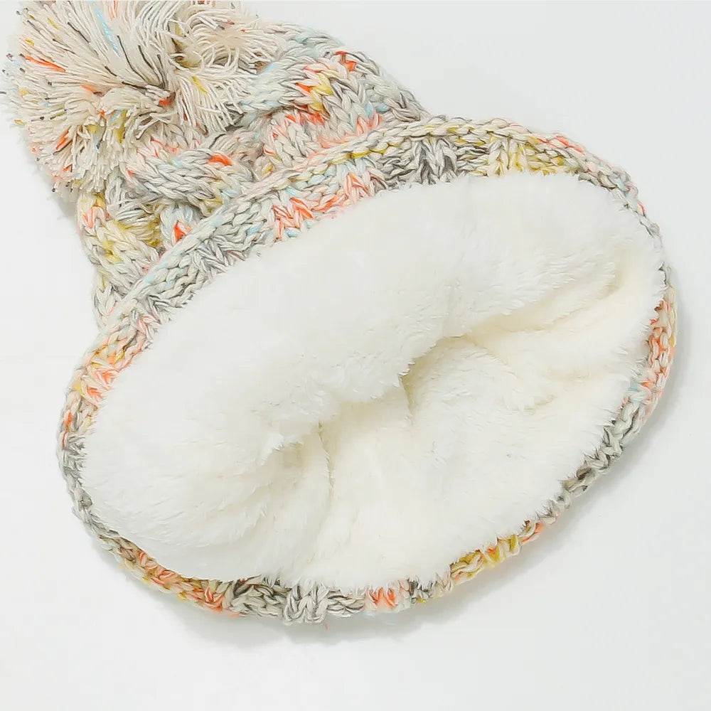 Contrast Cable-Knit Hat with Pompom Trendsi