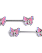 14G 9/16 Clear Gem Pastel Pretty Butterfly Barbell Nipple Ring Set