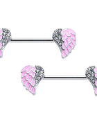14G 9/16 Clear Gem Heavenly Heart Angel Wing Pink Nipple Ring Set