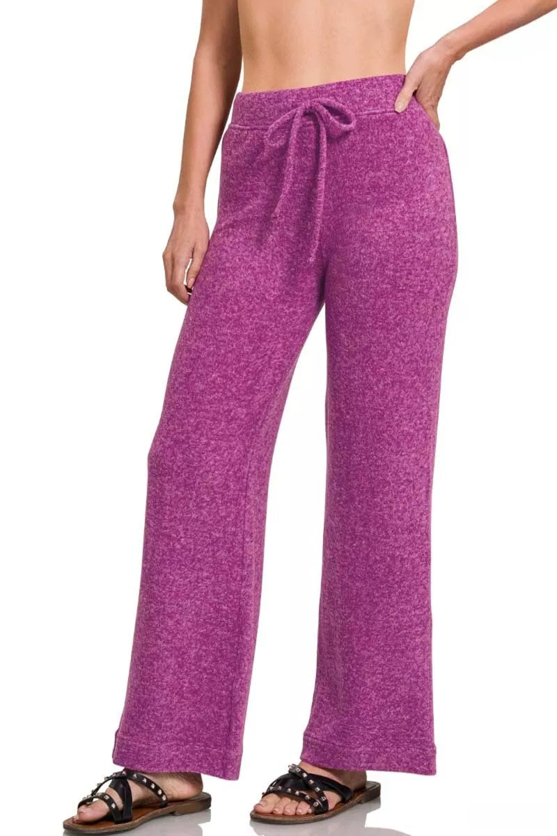 Zenana Soft Brushed Hacci Pants LT PLUM Trendsi