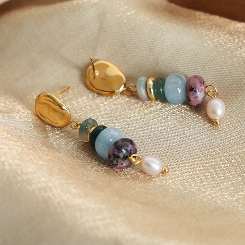Freshwater Pearl & Natural Stone Dangle Earrings Earrings Trendsi