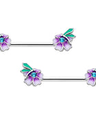 14G 9/16 Blue Gem Faerie Flower Purple Barbell Nipple Ring Set