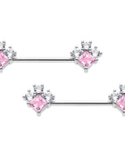 14G 9/16 Pink Clear CZ Gem Rhombus Riot Barbell Nipple Ring Set