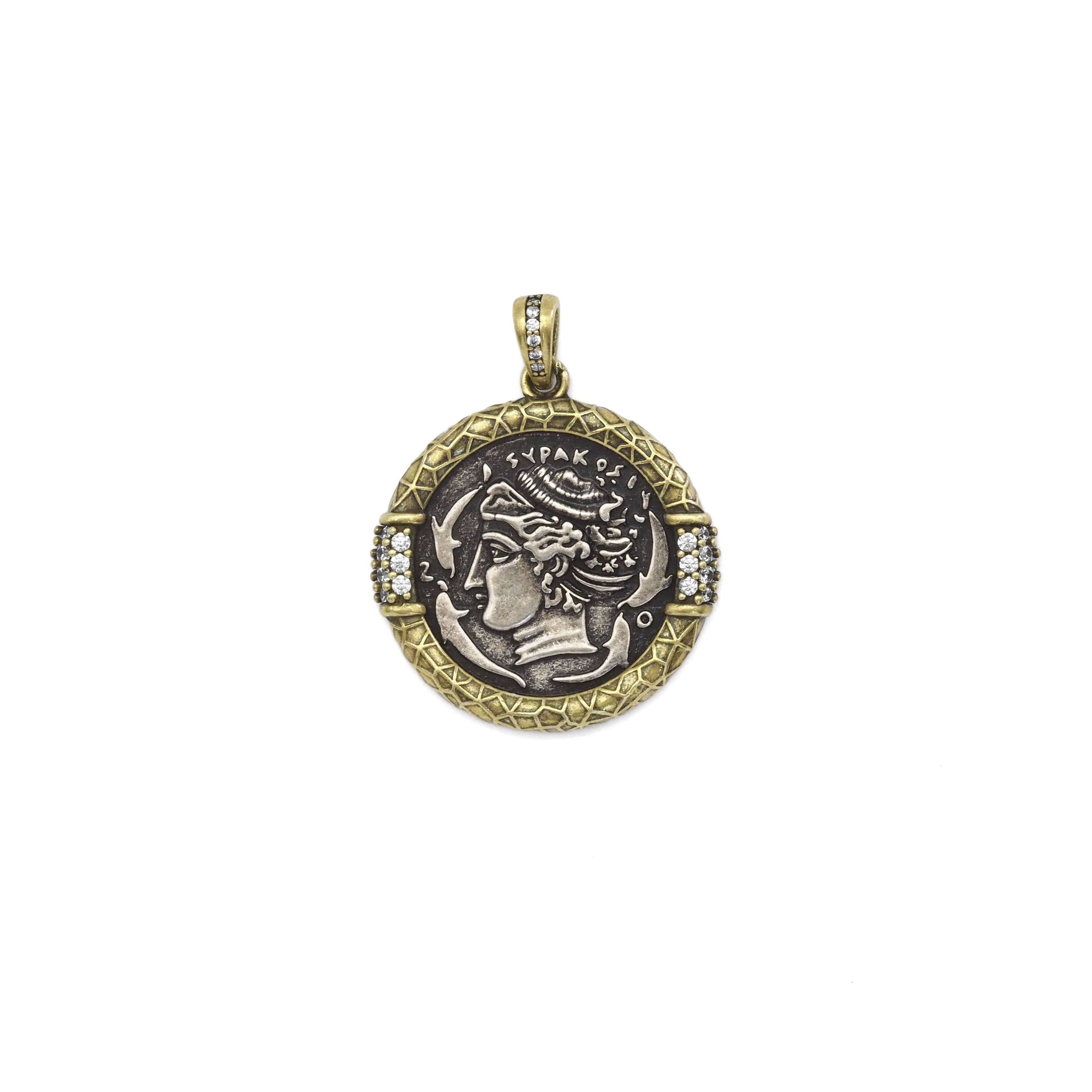 Double-Sided Antique Ancient Greek Coin Charm, Sku#Y886