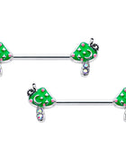 14G 9/16 Aurora Gem Fanciful Green Mushroom Barbell Nipple Ring Set