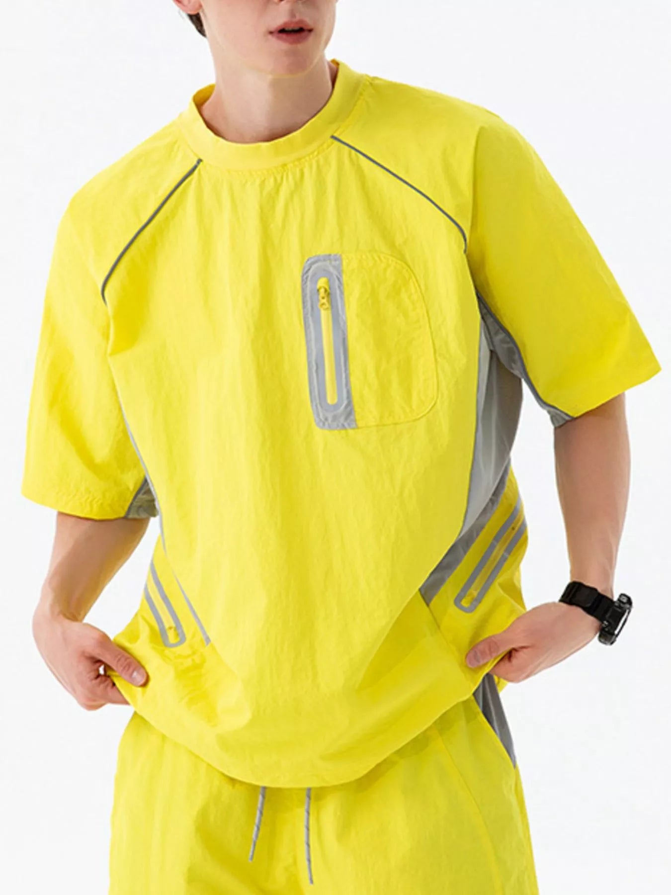 Men's Contrast Round Neck Half Sleeve Active T-Shirt Trendsi