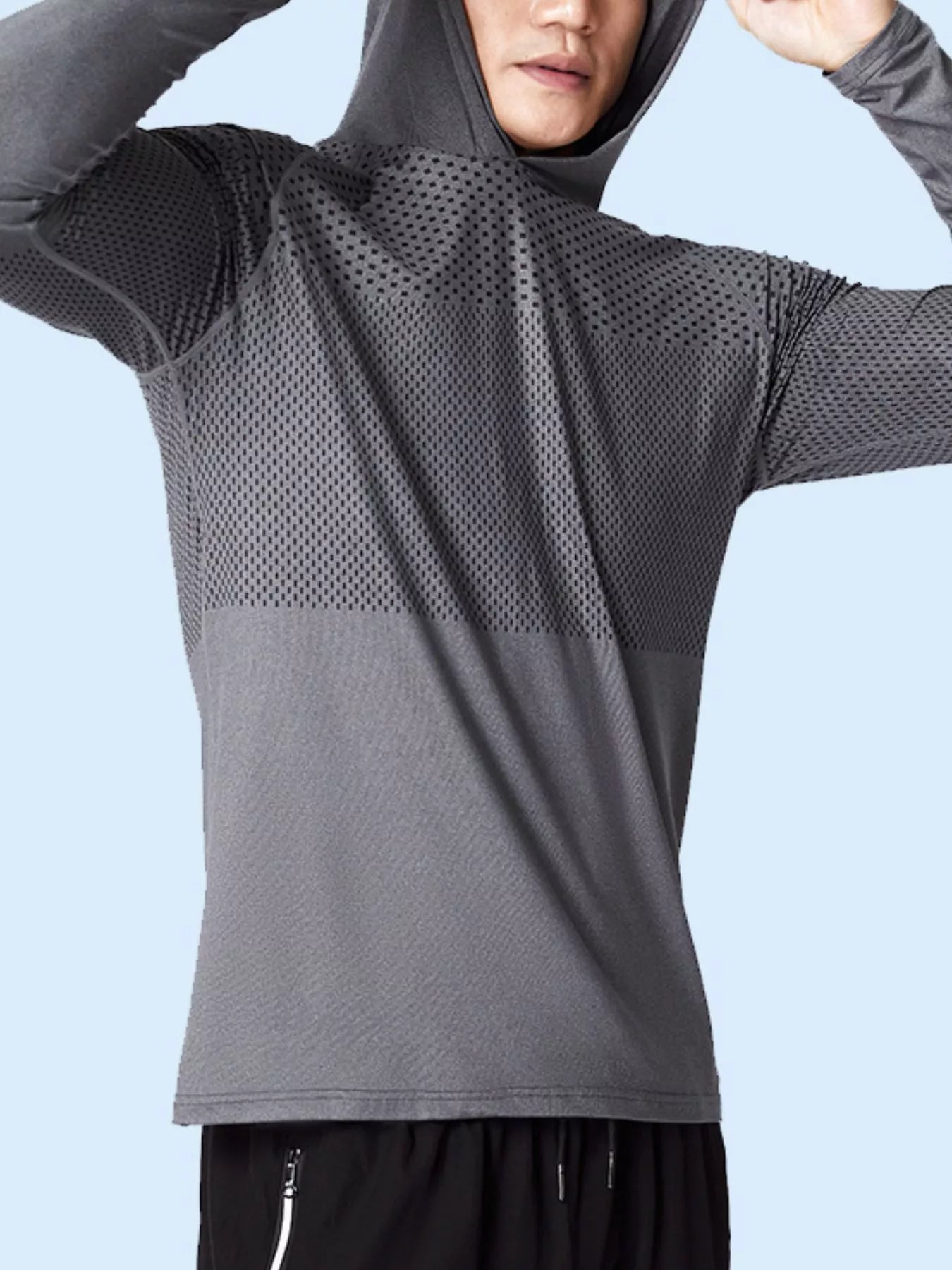 Men's Breathable Long Sleeve Hooded Active Shirt Fitness Trendsi