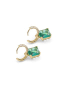 Gold Silver Aqua Blue Green Square Stone CZ Huggie Earrings, Sku#Y860