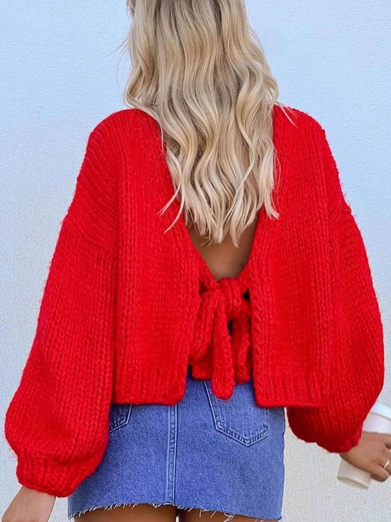 Tied Drop Shoulder Cardigan Knitwear Trendsi