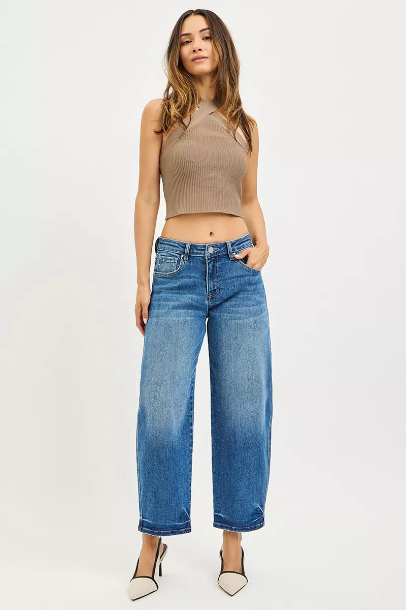 Slouchy Ankle Length Barrel Jeans Jeans Trendsi