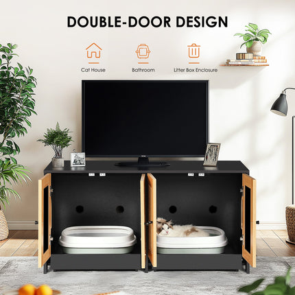 Double Cat Litter Box Enclosure, Hidden Sideboard