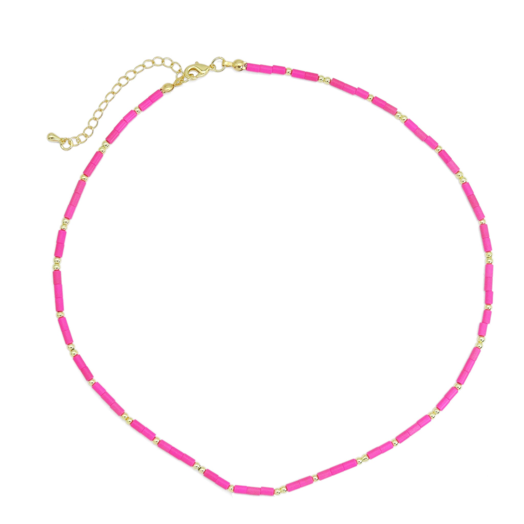Hot pink Gemstone Tube necklace, sku#EF567