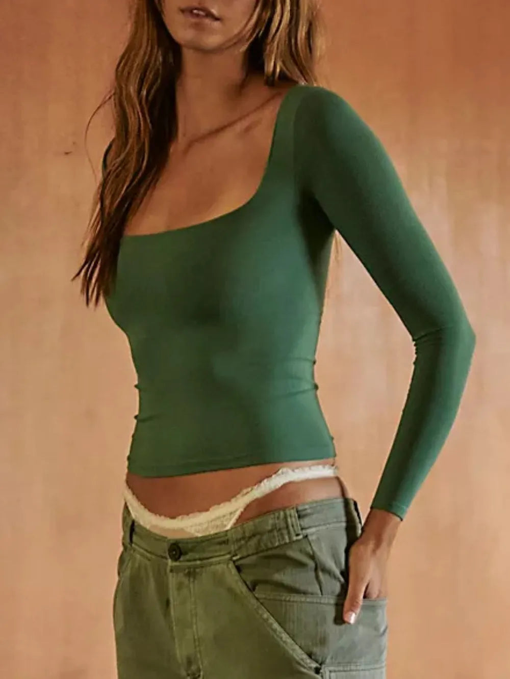 Square Neck Long Sleeve Shirt Shirts Trendsi