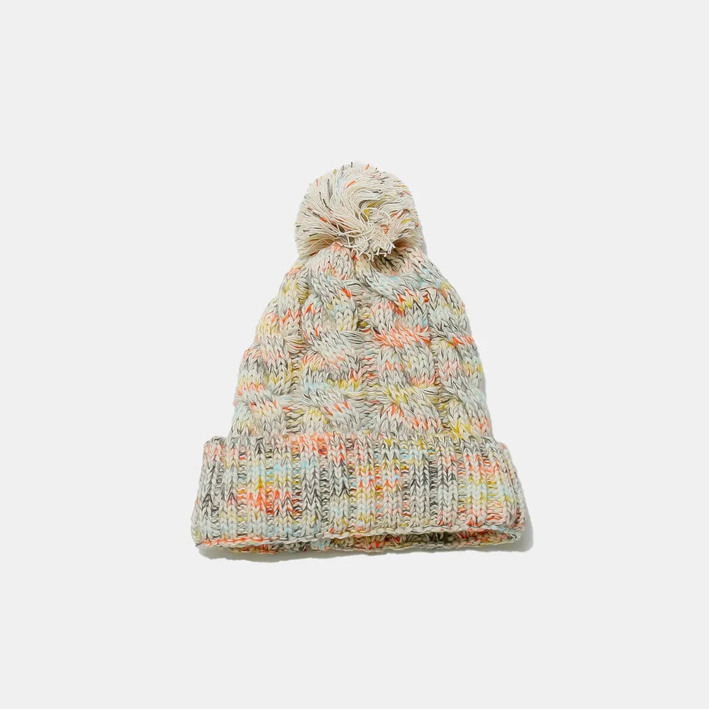 Contrast Cable-Knit Hat with Pompom Beige One Size Trendsi