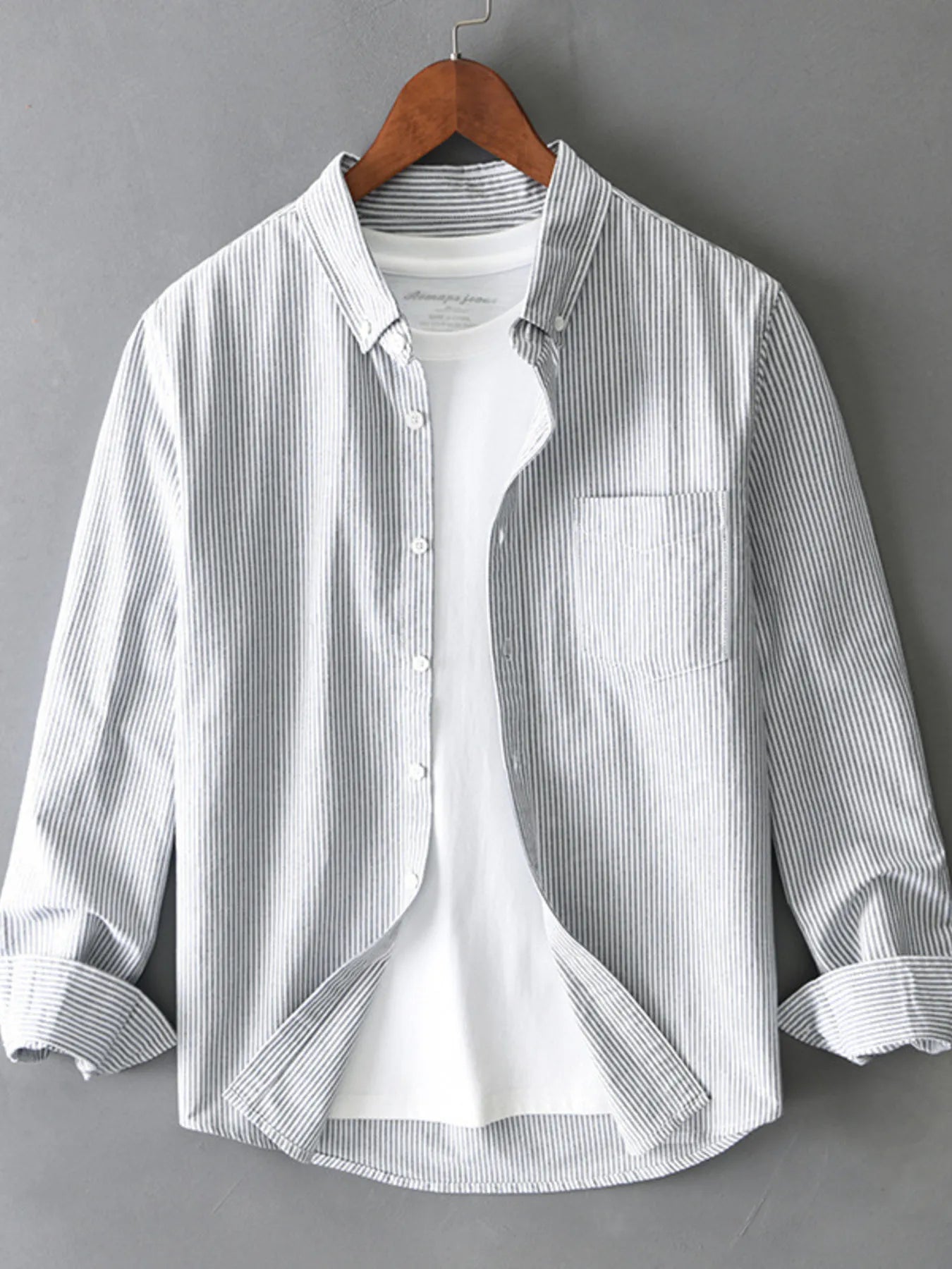 Mens Classic Striped Cotton Long Sleeve Button Up Shirts Trendsi