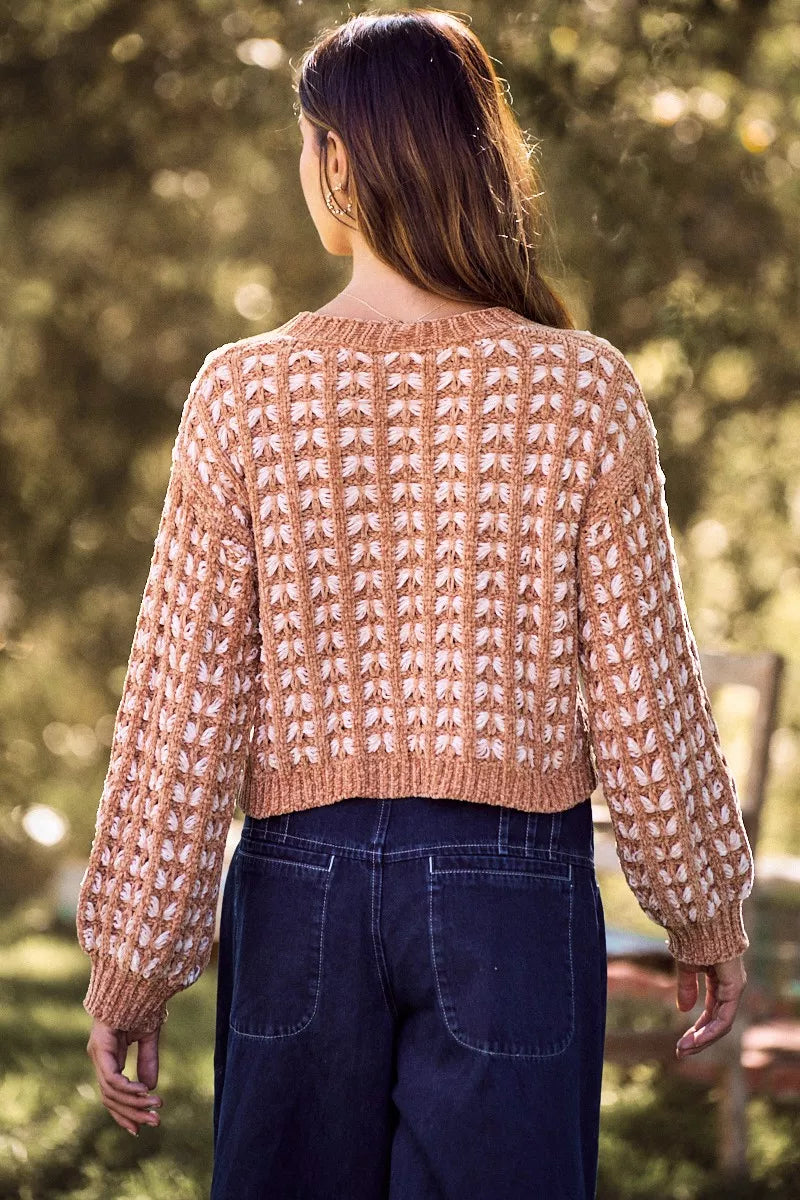 Camel Chenille Soft Yarn Texture Button up Cardigan Sweater Knitwear Trendsi