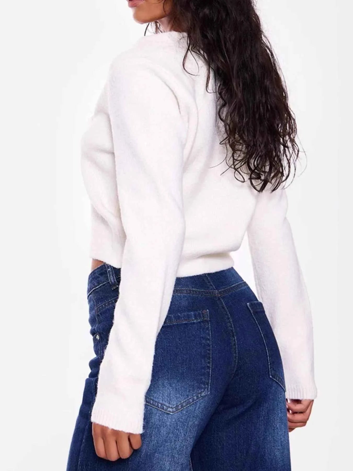 Cropped V-Neck Button-Up Cardigan Knitwear Trendsi