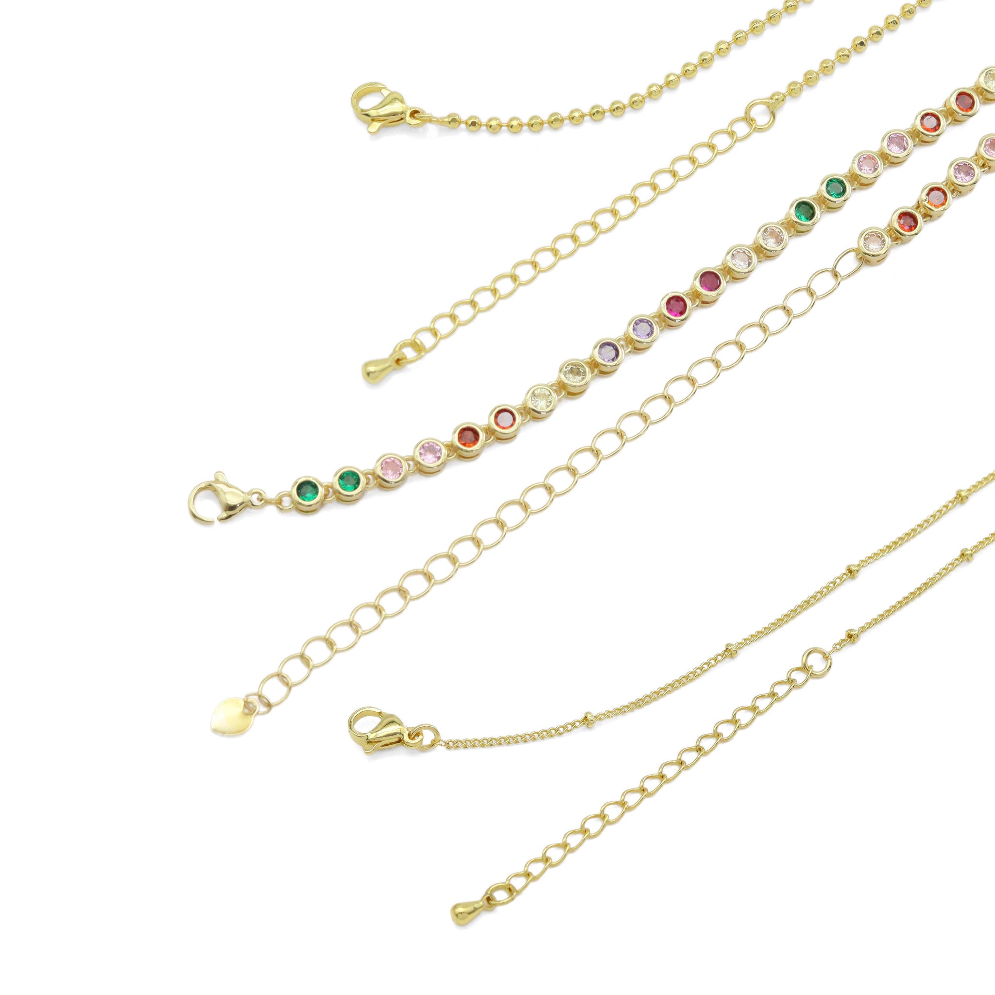 Multicolor CZ Gold Chain Heart Charm Necklace set, Sku#EF537