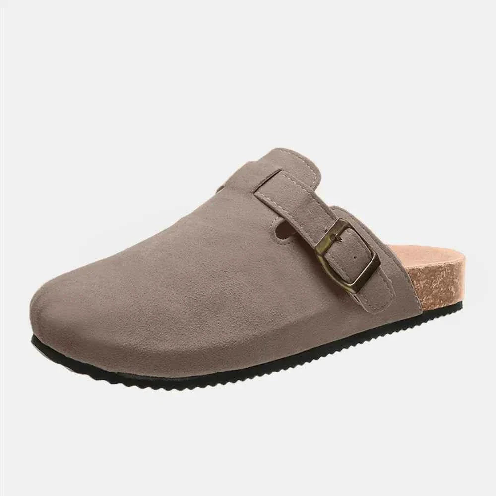 Flat Comfy Suede Buckle Clogs