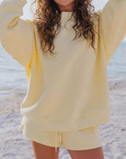 Relaxed Fit Round Neck Sweatshirt and Shorts Set Yellow Trendsi