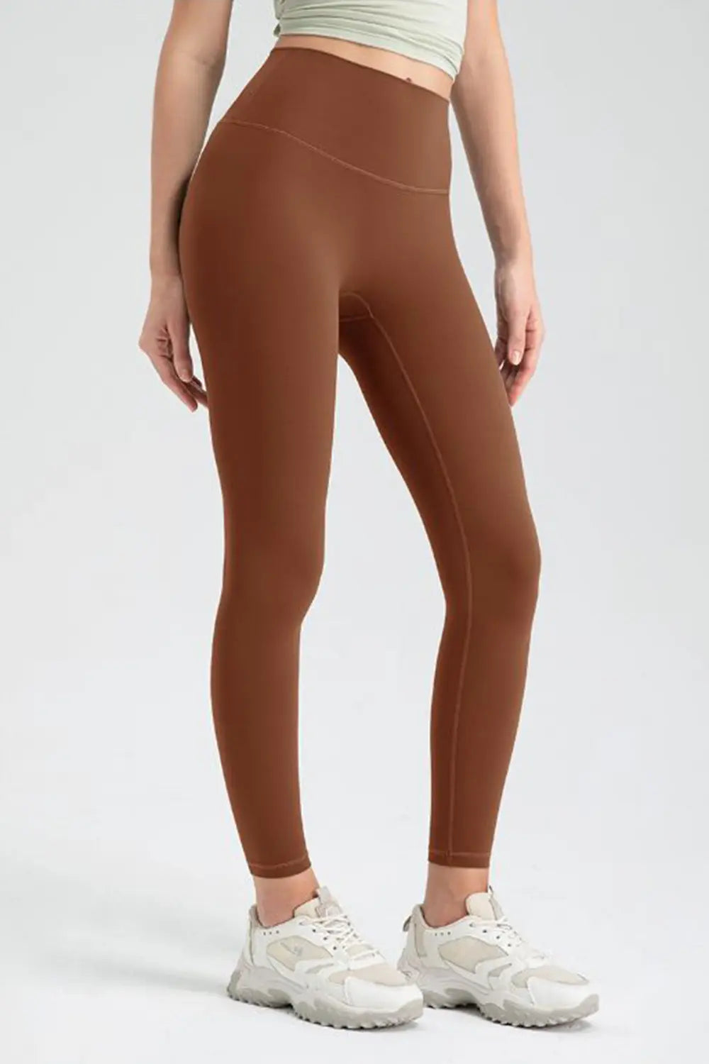 Wide Waistband High Waist Sport Leggings Caramel Trendsi