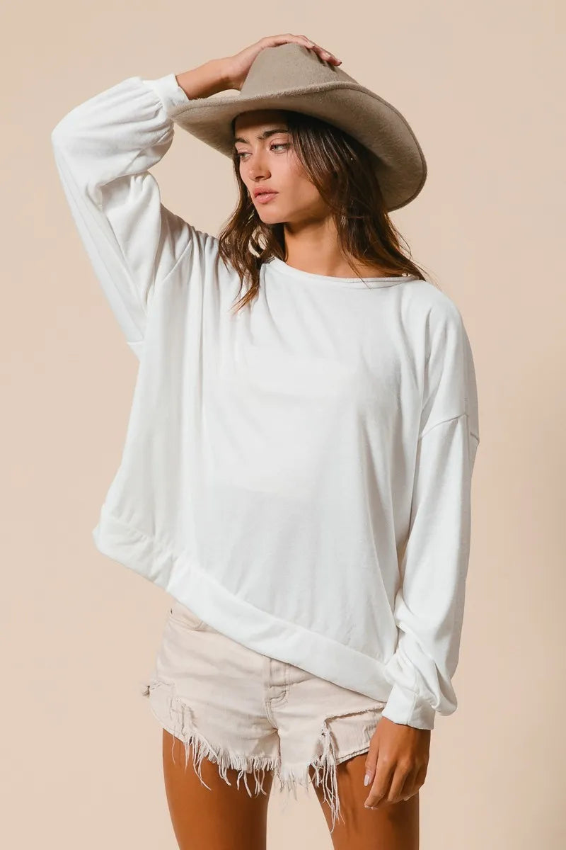 BiBi Loop Terry Pull Over With Cut Edge Band Trendsi