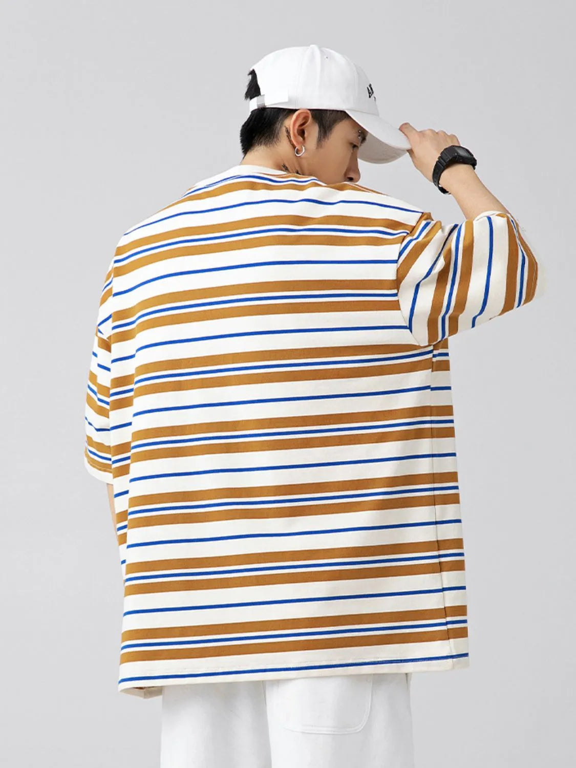 Mens Oversized Fit Half Sleeve Stripe T-Shirt T-shirts Trendsi