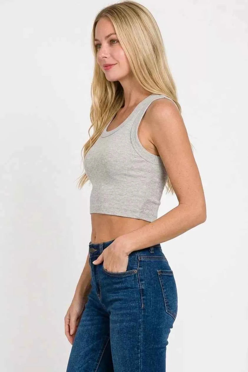 Zenana Ribbed Scoop Neck Cropped Tank Top Trendsi