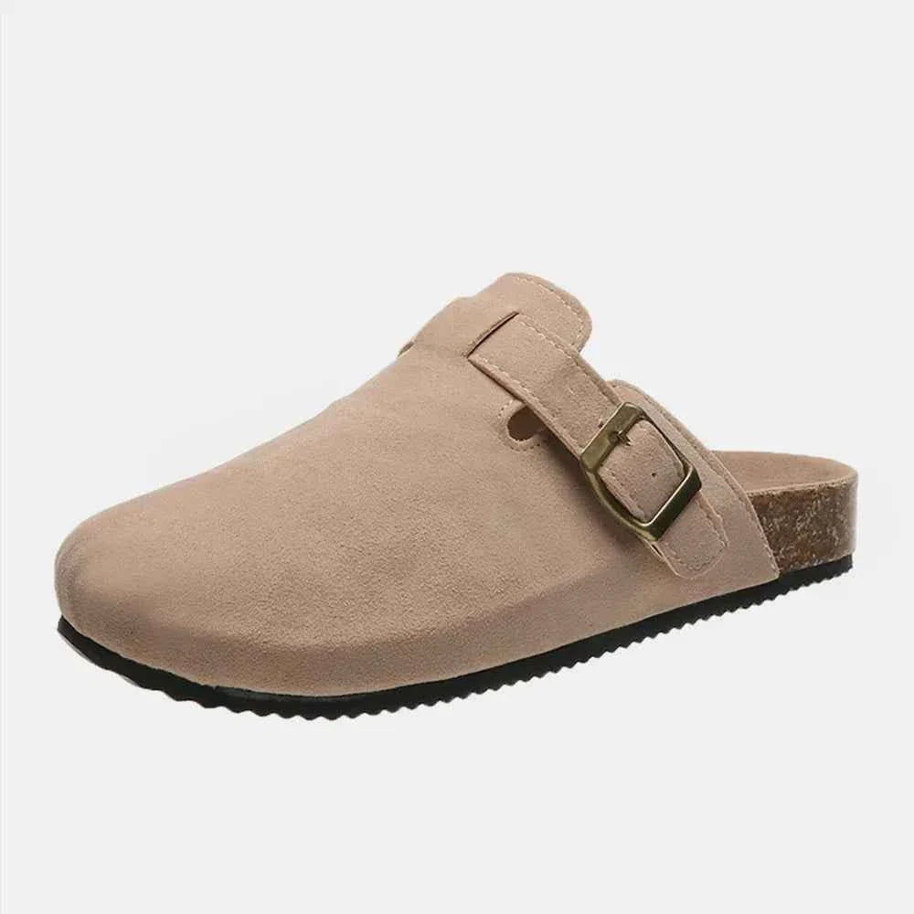 Flat Comfy Suede Buckle Clogs