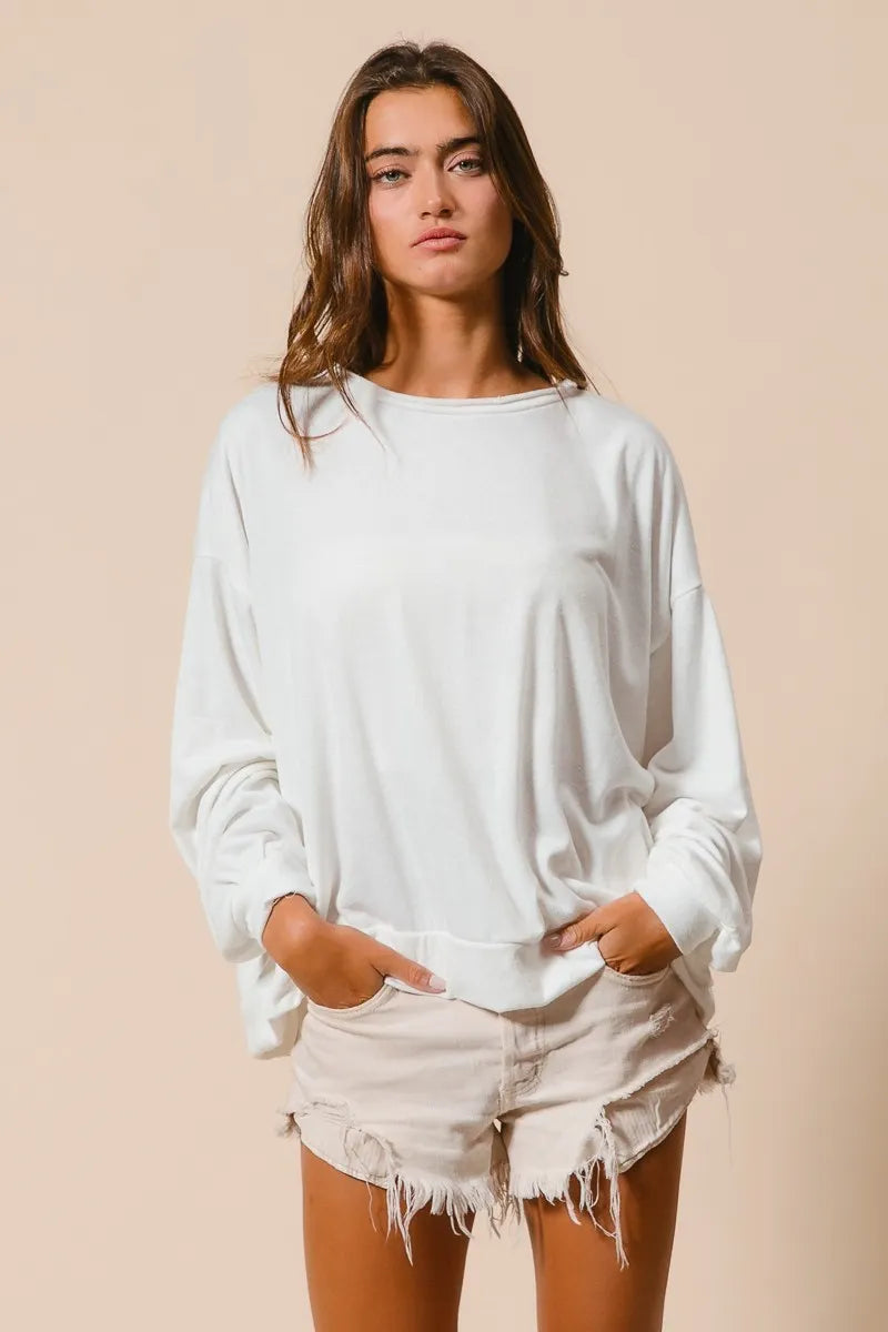BiBi Loop Terry Pull Over With Cut Edge Band Trendsi
