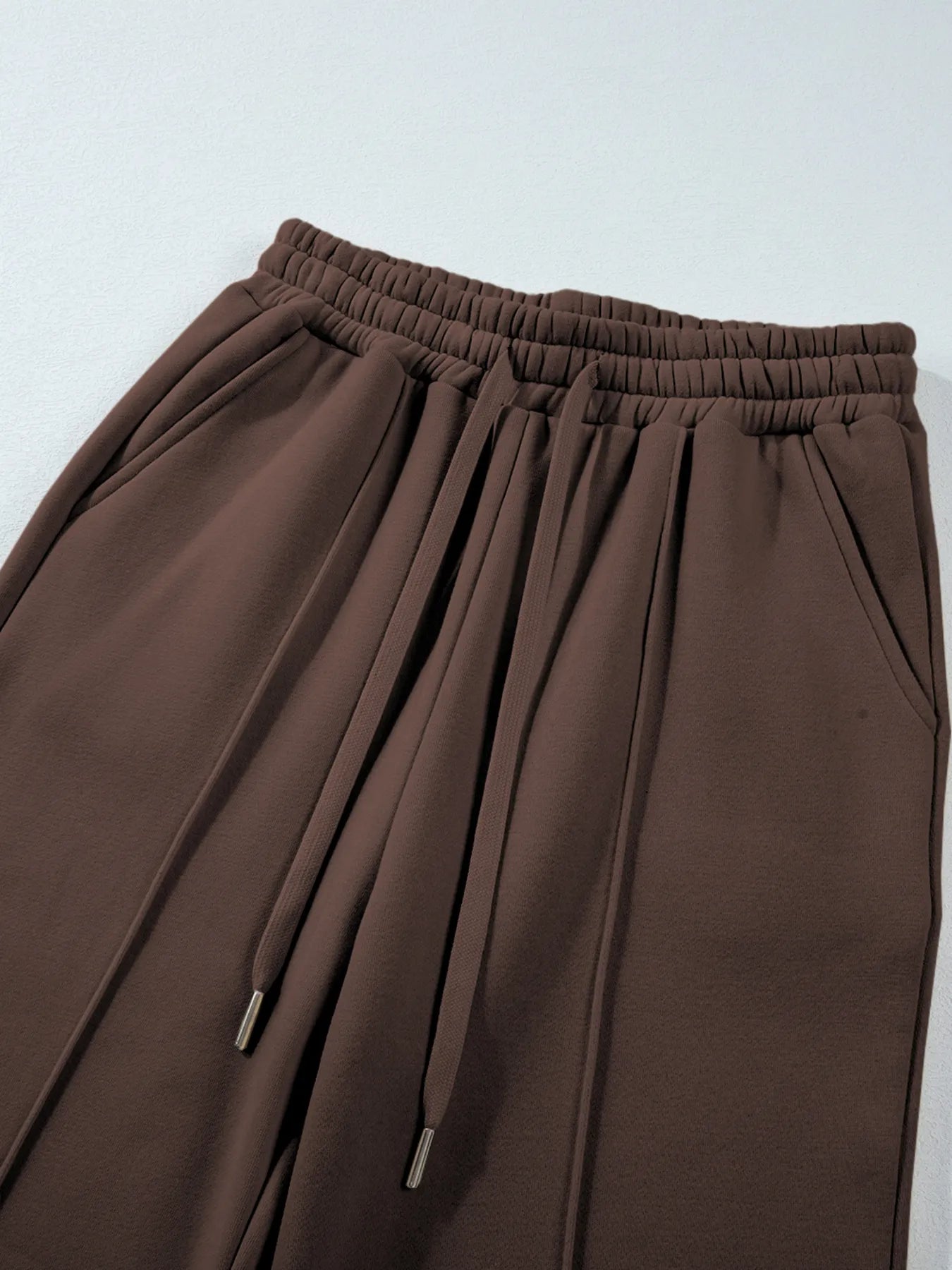 Cotton Blend Collared Sweatshirt Wide Leg Sweatpants Set Trendsi