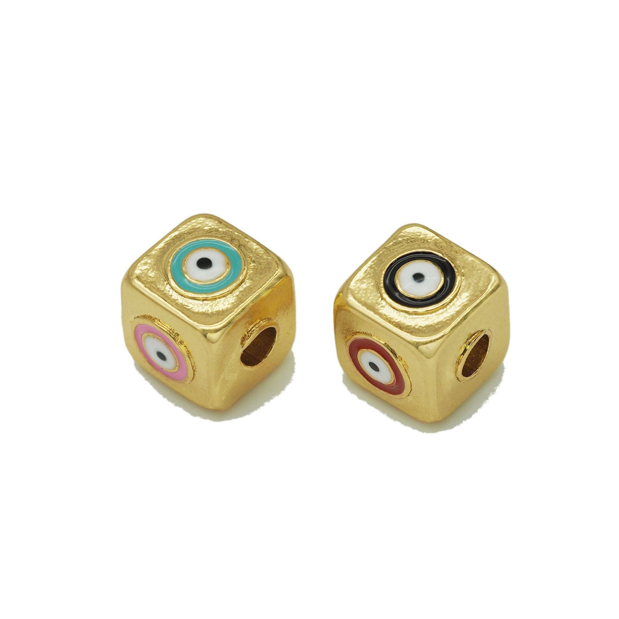 Enamel Evil Eye On Cube Spacer Beads, Sku#Y692