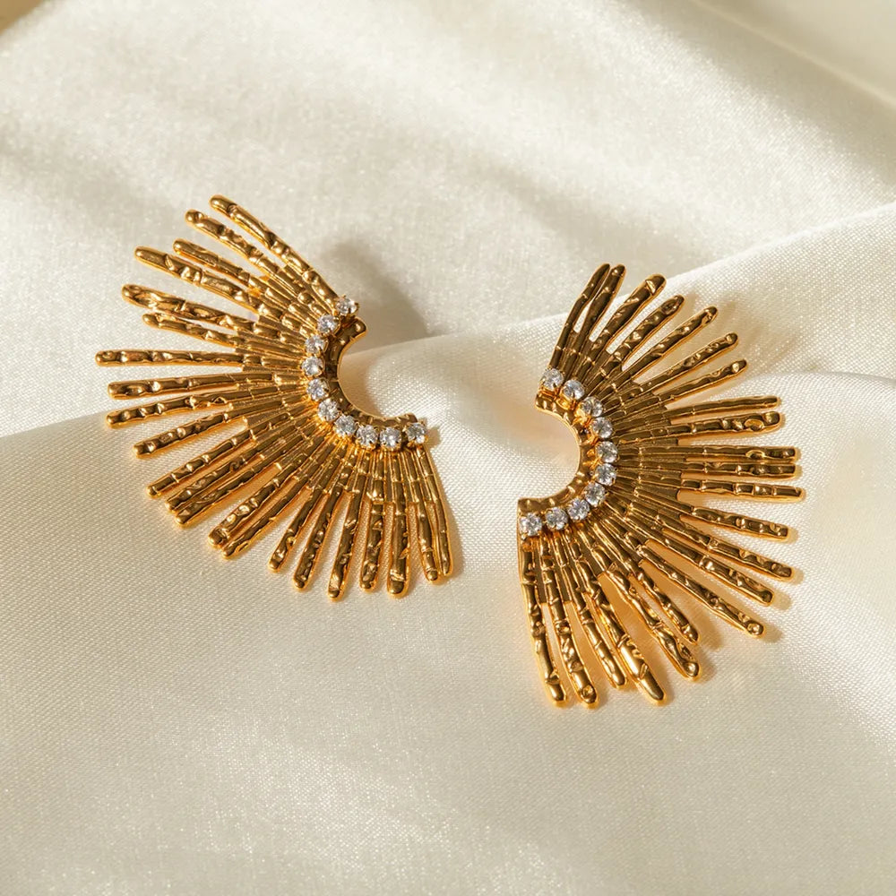 18k Gold plated Steel Inlaid Statement Zircon Stud Earrings Trendsi