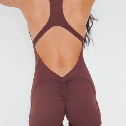 I am Limitless Front Zip Zip Bodysuit in Chocolate