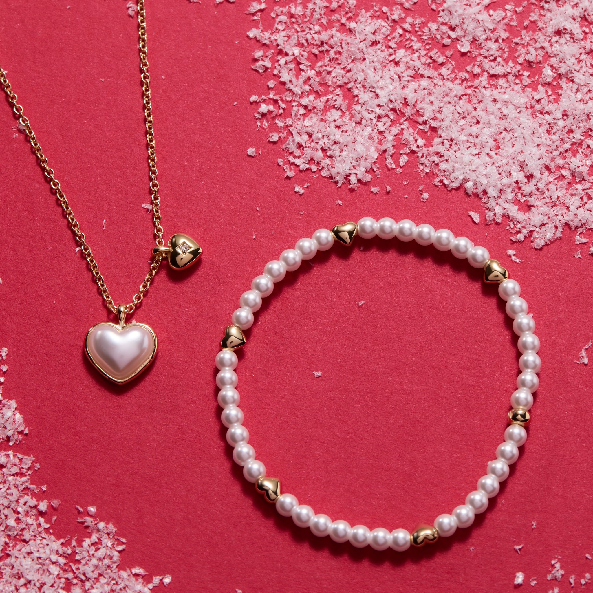 Pearl Heart Duo Charm Necklace