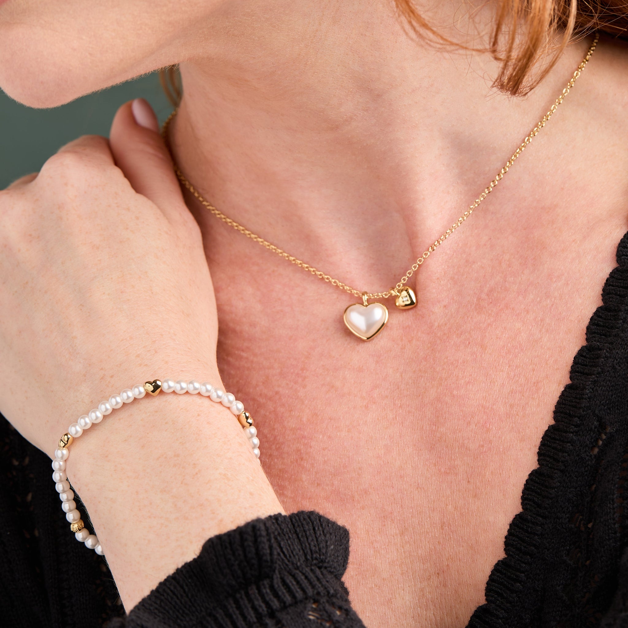 Pearl Heart Duo Charm Necklace