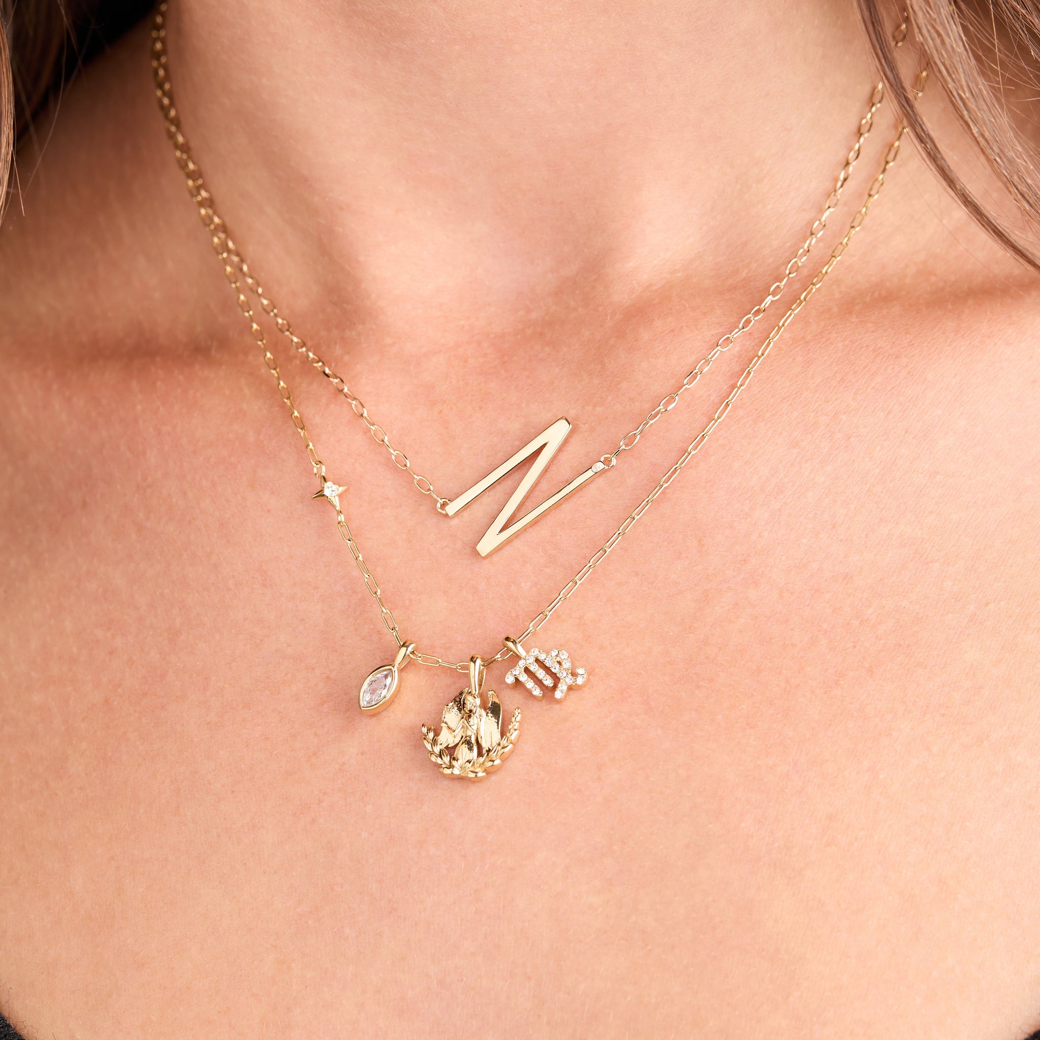 Virgo Zodiac Charm Cluster Necklace