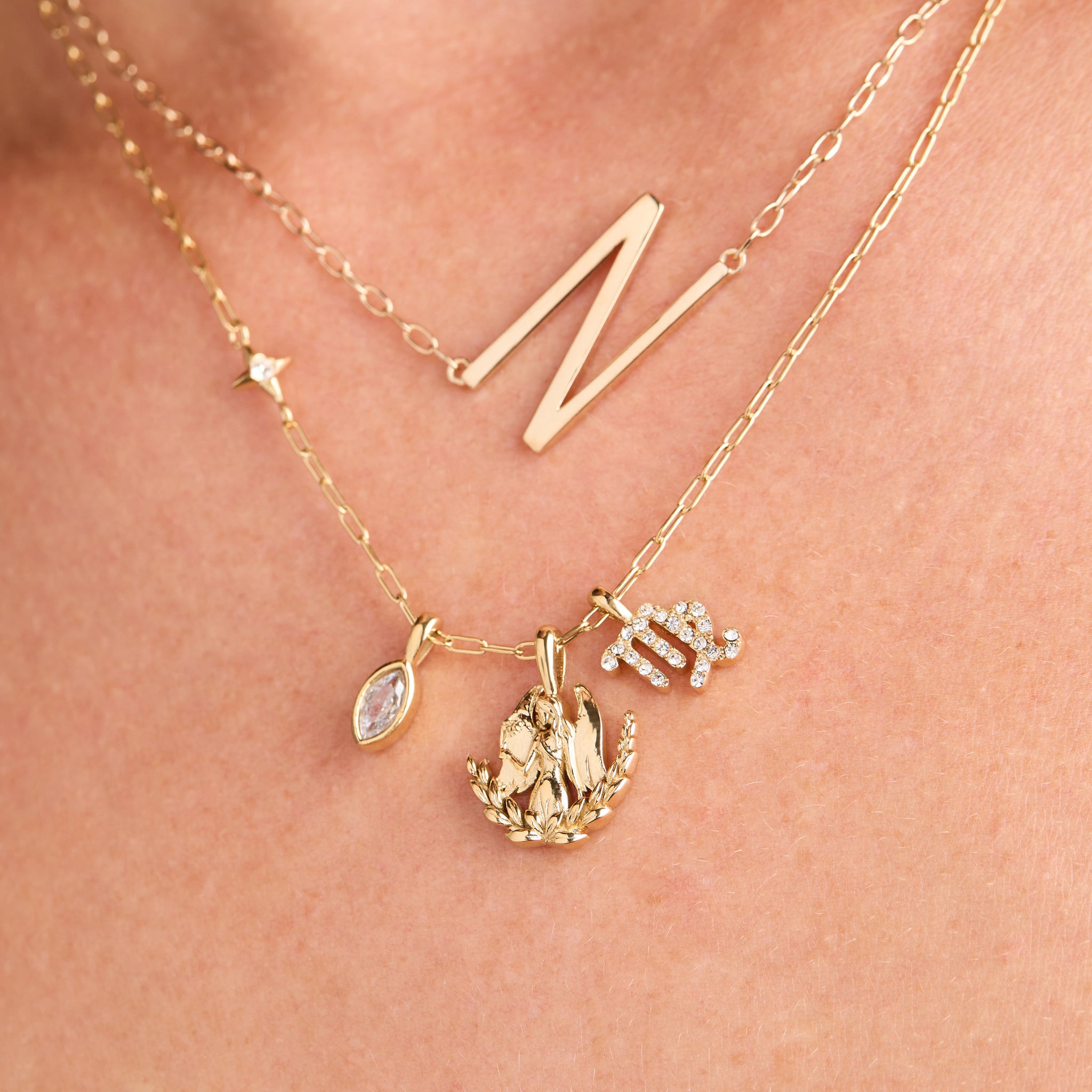 Virgo Zodiac Charm Cluster Necklace