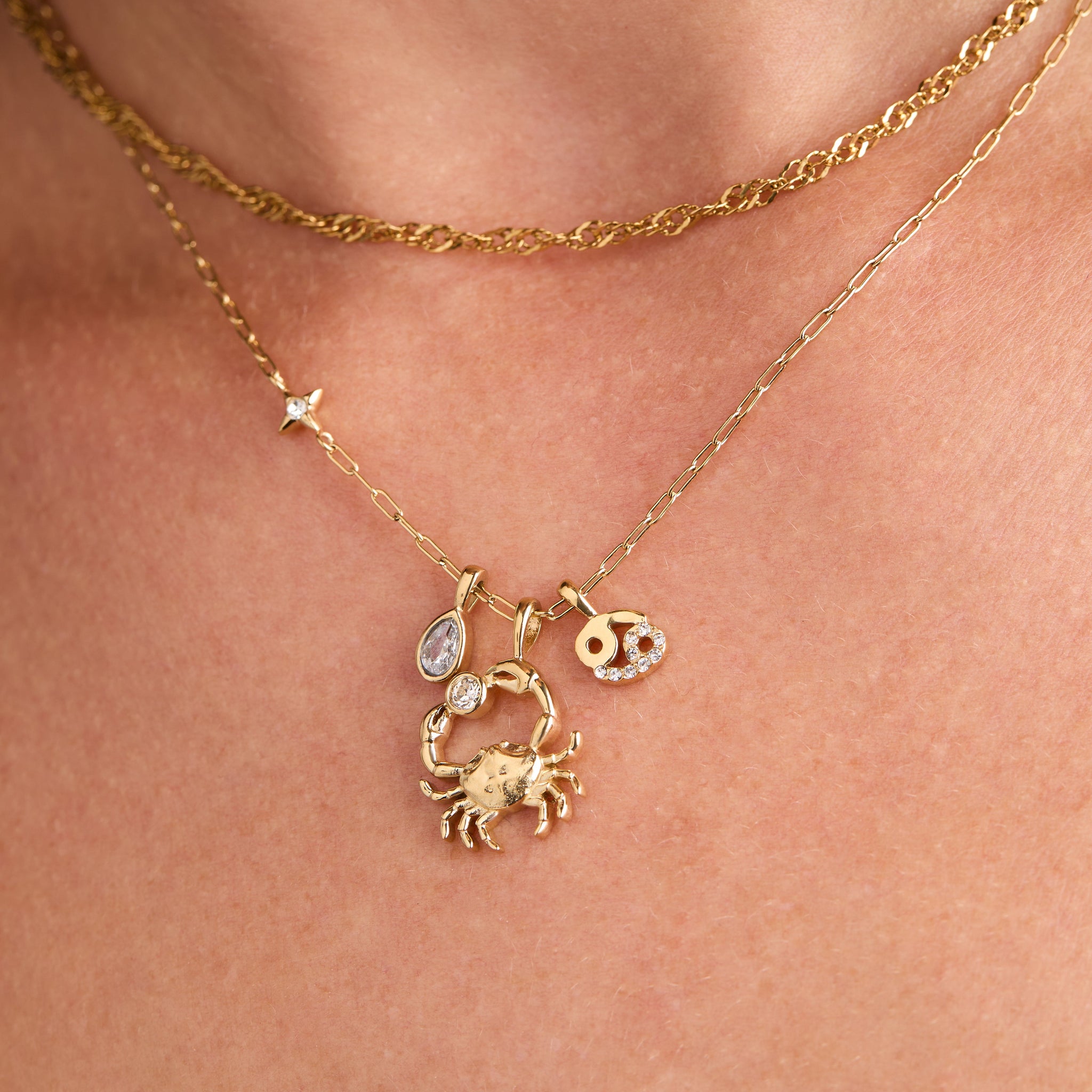 Cancer Zodiac Charm Cluster Necklace