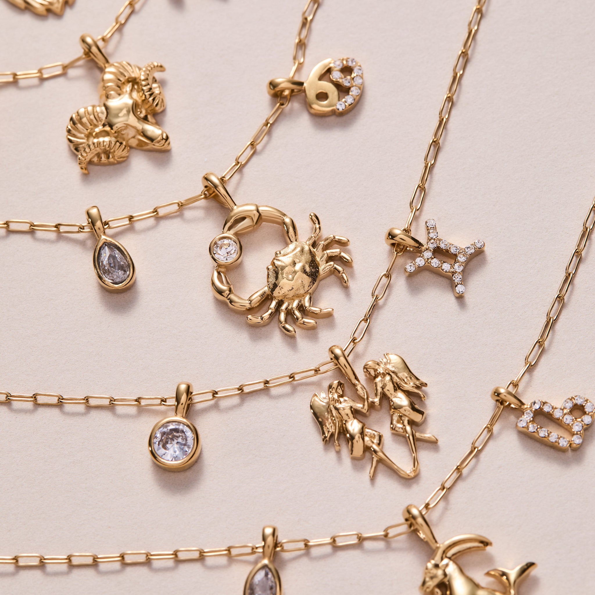 Cancer Zodiac Charm Cluster Necklace