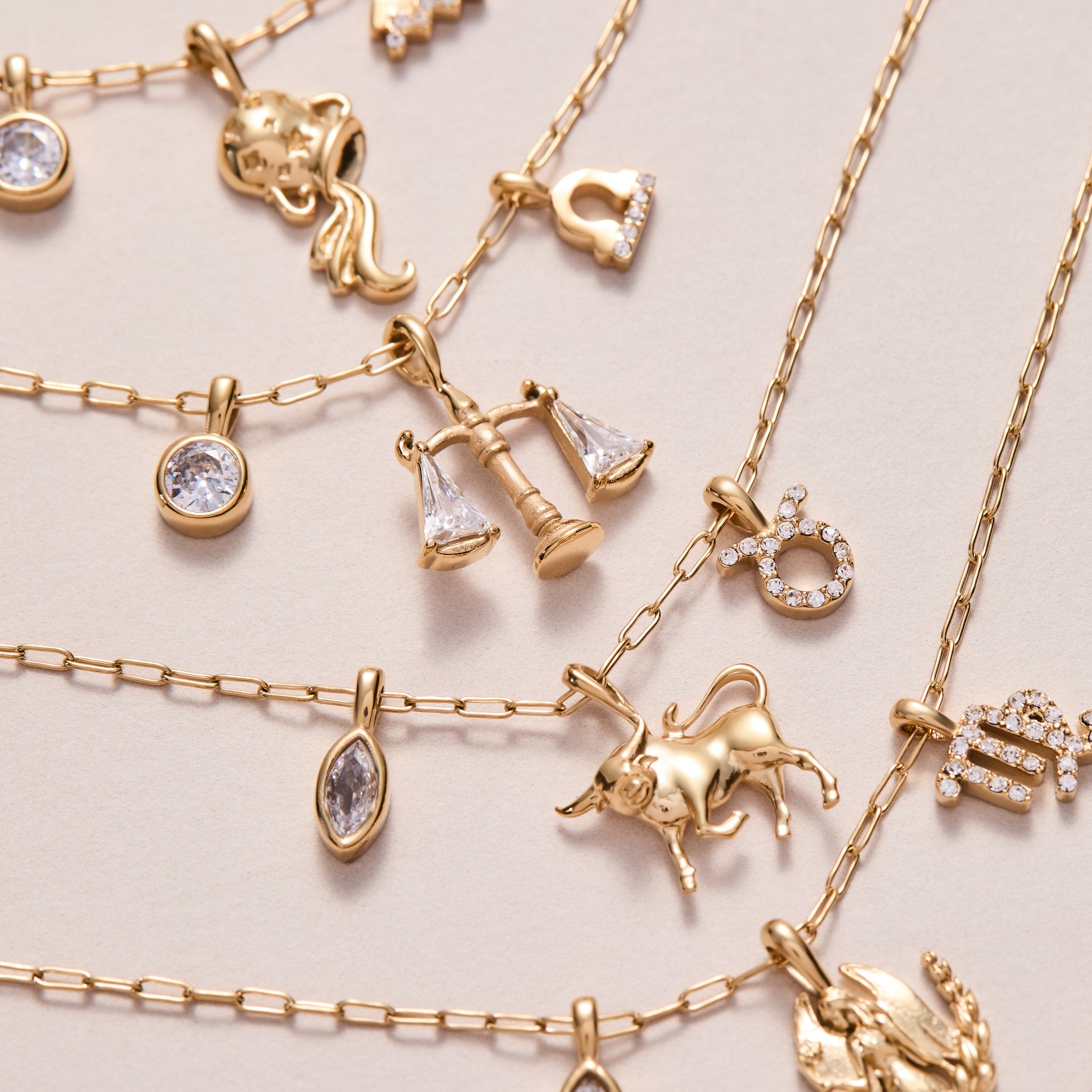 Aquarius Zodiac Charm Cluster Necklace